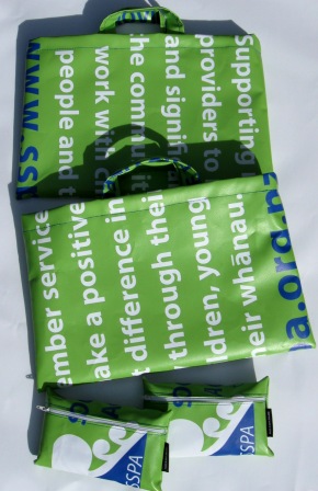 Recycled tote bags and purses made from old canvas display banners